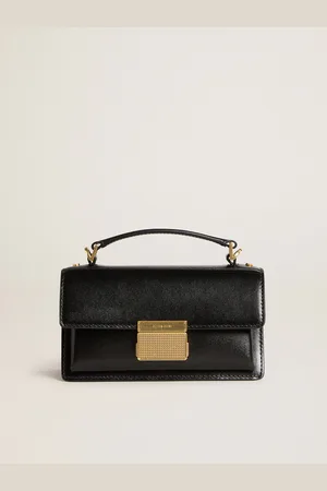 Golden Goose Small Venezia Bag In Pelle Palmellato Di Colore Nero E Dettagli Oro