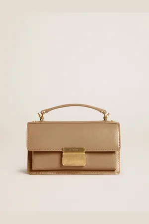 Golden Goose Small Venezia Bag In Pelle Palmellato Beige E Dettagli Oro