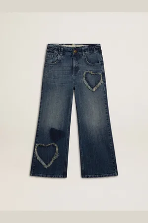 Golden Goose Pantalone Jeans Da Bambina In Denim Blu A Gamba Larga