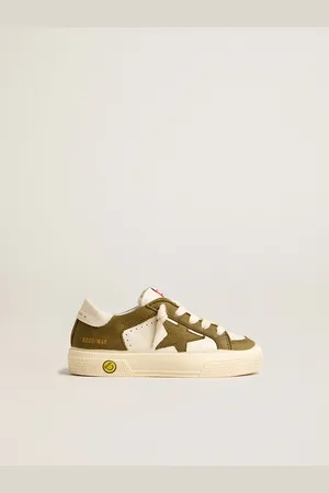 Golden Goose May Junior In Pelle Bianca E Verde Militare