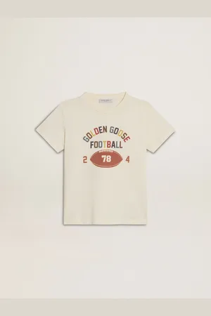 Golden Goose T-shirt Da Bambino Color Bianco Vissuto Con Scritta Multicolor