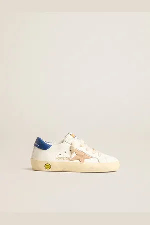 Golden Goose Super-star Junior In Nappa Con Stella Beige E Talloncino Blu
