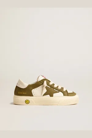 Golden Goose May Teen In Pelle Bianca E Verde Militare