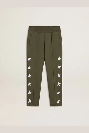Golden Goose Pantalone Jogging Di Colore Verde Militare Da Bambino Con Stelle Bianche