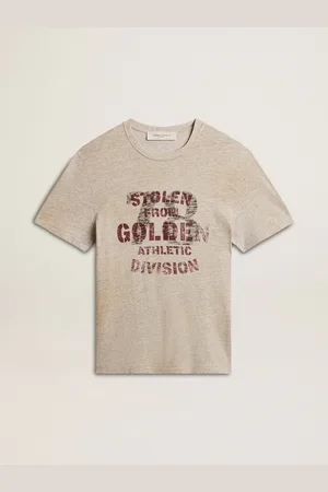Golden Goose T-shirt Da Uomo In Cotone Color Grigio Con Stampa Vintage Sul Davanti