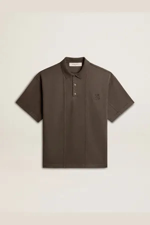 Golden Goose Polo Da Uomo In Cotone Color Grigio Antracite E Ricamo