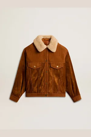 Golden Goose Giacca Da Donna In Crosta Color Tabacco E Colletto In Shearling