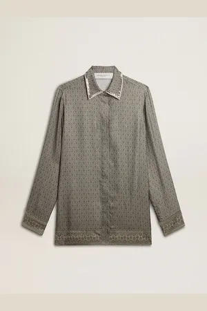 Golden Goose Camicia Da Donna In Seta Misto Viscosa Color Verde Con Motivo Floreale