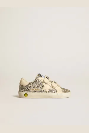 Golden Goose Old School Junior In Glitter Platino Con Stella E Talloncino In Pelle