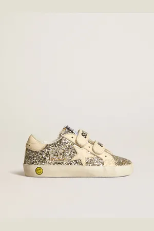 Golden Goose Old School Young In Glitter Platino Con Stella E Talloncino In Pelle