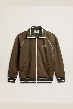 Golden Goose Felpa Con Zip Da Uomo Di Colore Verde Militare Con Logo Bianco