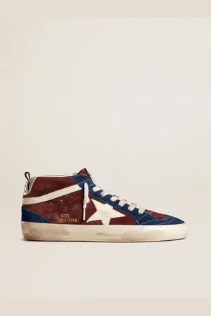 Golden Goose Mid Star Uomo In Suede Rosso Vino Con Stella E Virgola In Nappa Bianca