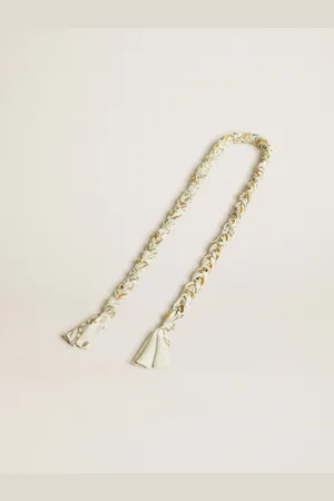 Golden Goose Charm In Tessuto Intrecciato Di Color Burro Con Catena In Ottone