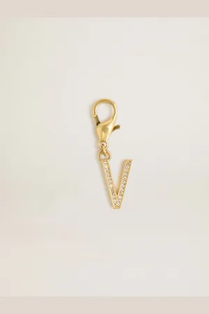 Golden Goose Charm In Ottone A Forma Di Lettera V Color Oro Con Cristalli