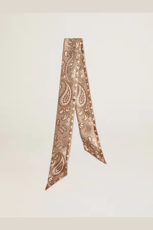 Golden Goose Nastro In Twill Di Seta Color Tortora Con Motivo Paisley