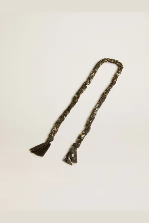 Golden Goose Charm In Tessuto Intrecciato Di Colore Nero Con Catena In Ottone