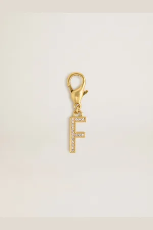 Golden Goose Charm In Ottone A Forma Di Lettera F Color Oro Con Cristalli