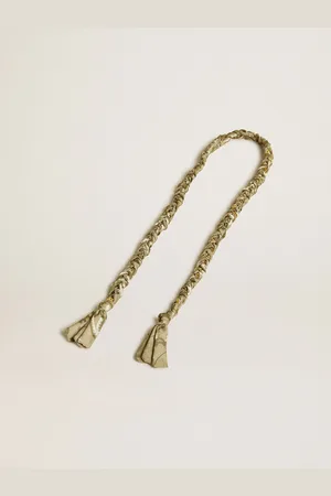 Golden Goose Charm In Tessuto Intrecciato Di Color Tortora Con Catena In Ottone