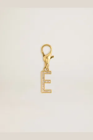 Golden Goose Charm In Ottone A Forma Di Lettera E Color Oro Con Cristalli