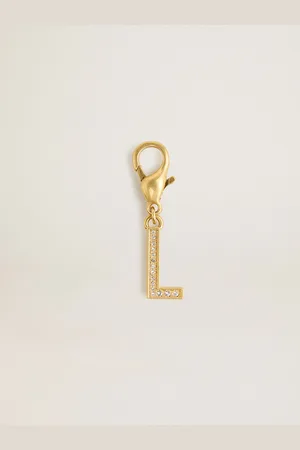 Golden Goose Charm In Ottone A Forma Di Lettera L Color Oro Con Cristalli