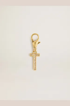 Golden Goose Charm In Ottone A Forma Di Lettera T Color Oro Con Cristalli