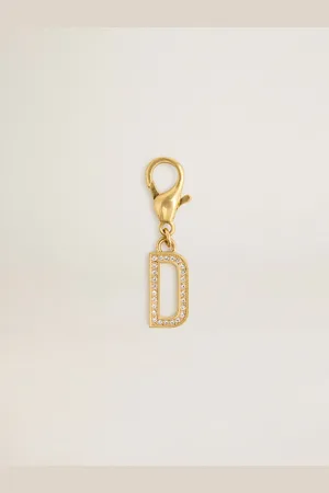 Golden Goose Charm In Ottone A Forma Di Lettera D Color Oro Con Cristalli