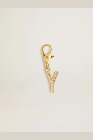 Golden Goose Charm In Ottone A Forma Di Lettera Y Color Oro Con Cristalli