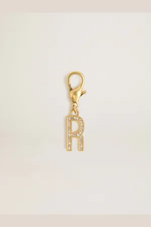 Golden Goose Charm In Ottone A Forma Di Lettera R Color Oro Con Cristalli