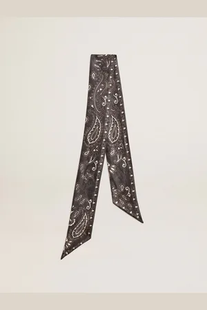 Golden Goose Nastro In Twill Di Seta Color Nero Con Motivo Paisley