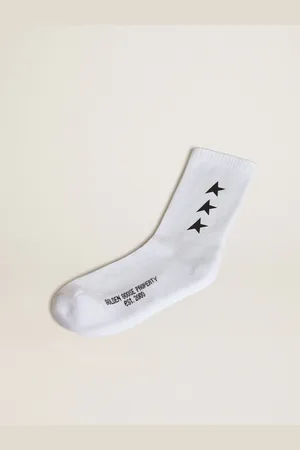 Golden Goose Calzino Di Colore Bianco Vissuto Con Stelle Nere A Contrasto