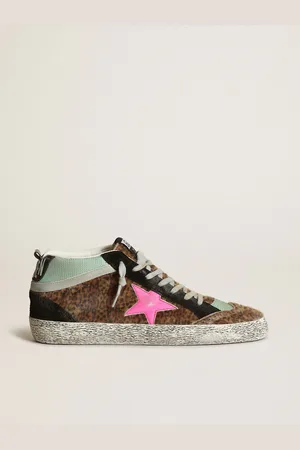 Golden Goose Mid Star In Cavallino Leopardato Con Stella In Pelle Color Fucsia