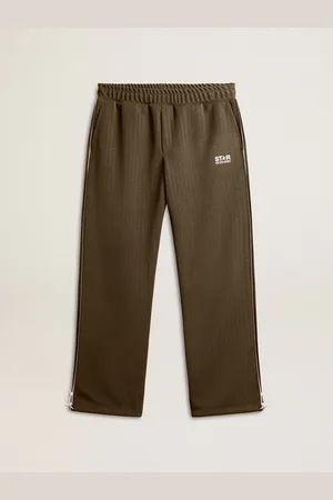 Golden Goose Pantalone Jogging Da Uomo Di Colore Verde Militare Con Logo Bianco