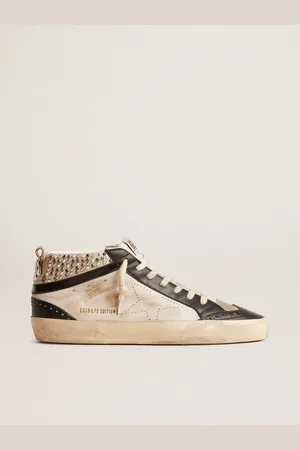 Golden Goose Mid Star Uomo Ltd In Pelle Bianca E Nera Con Perle E Stella Traforata