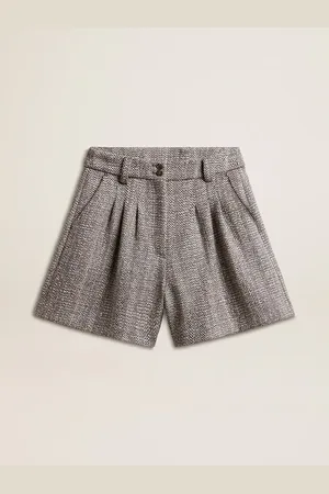 Golden Goose Shorts Da Donna Di Colore Marrone Ecrù In Lana Herringbone