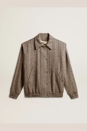 Golden Goose Giacca Bomber Da Donna In Lana Herringbone Color Marrone Ecrù