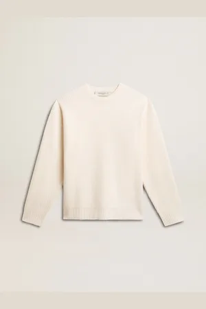 Golden Goose Maglione Girocollo Da Uomo In Lana A Coste Color Bianco Vissuto