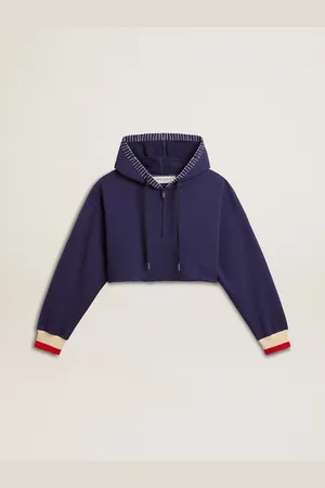 Golden Goose Felpa Cropped Di Colore Blu Scuro Con Chiusura A Zip E Cappuccio Ricamato