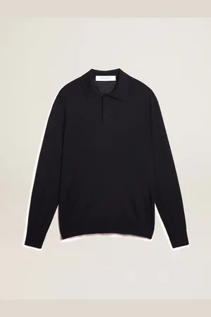 Golden Goose Polo Maniche Lunghe Da Uomo In Lana Merino Di Colore Blu Navy