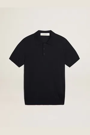 Golden Goose Polo Maniche Corte Da Uomo In Lana Merino Di Colore Blu Navy