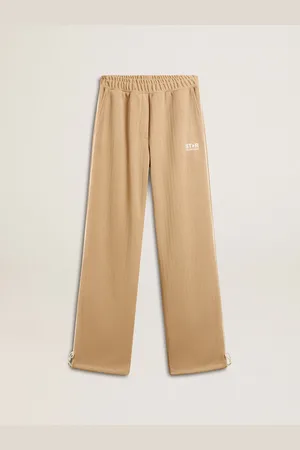 Golden Goose Pantalone Jogging Da Donna Di Colore Beige Chiaro Con Logo Bianco