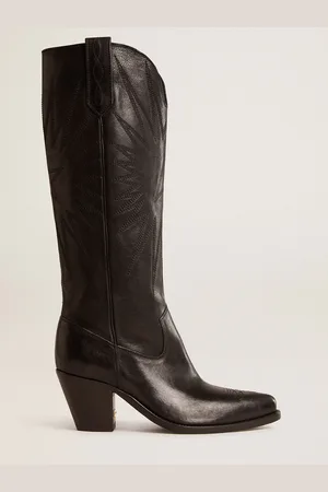 Golden Goose Stivali Wish Star Donna In Pelle Nera Con Ricamo A Stella