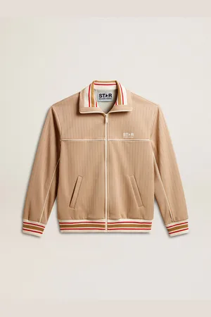 Golden Goose Felpa Con Zip Da Uomo Di Colore Beige Chiaro Con Logo Bianco
