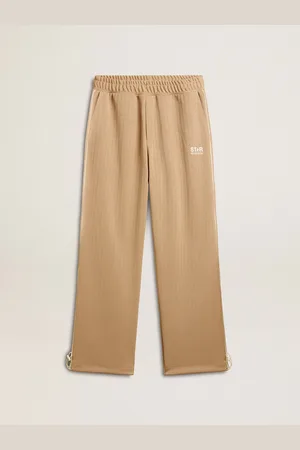 Golden Goose Pantalone Jogging Da Uomo Di Colore Beige Chiaro Con Logo Bianco