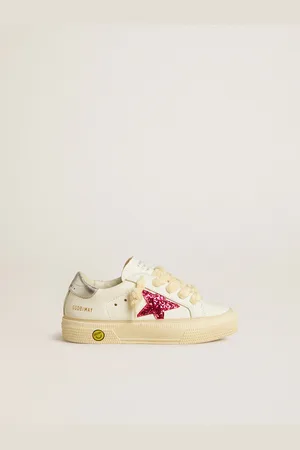 Golden Goose May Junior Con Stella In Glitter Fucsia E Talloncino In Pelle Laminata