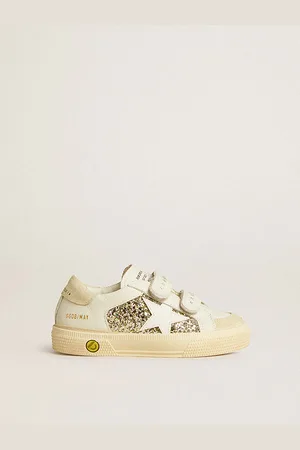 Golden Goose May School Junior In Glitter Con Stella In Pelle E Talloncino In Suede