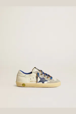 Golden Goose Super-star Junior Con Stella In Pelle Blu E Inserti In Suede Ghiaccio