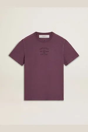 Golden Goose T-shirt Da Uomo In Cotone Di Colore Viola Vissuto Con Stampa Con Logo