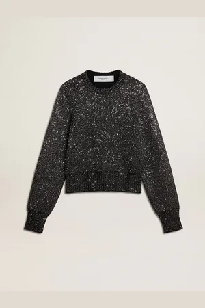 Golden Goose Maglione Cropped Da Donna Misto Lana Di Colore Nero Con Paillettes All Over