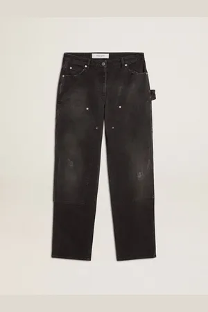 Golden Goose Jeans Da Donna In Cotone Di Colore Nero Con Effetto Distressed Con Patch Frontali