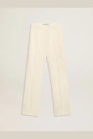 Golden Goose Pantalone Morbido Da Donna In Tessuto Sartoriale Di Colore Bianco Vissuto